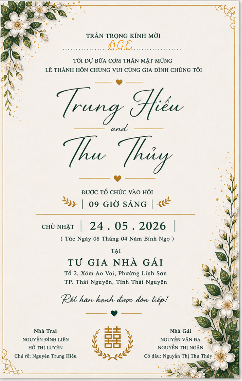 Nội dung thiệp cưới Trung Hiếu & Thu Thuỷ